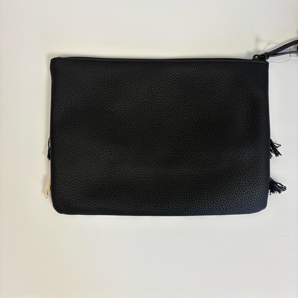 Old Navy Striped Fringe Cloth Faux Leather Clutch Black Cream - Picture 3 of 5